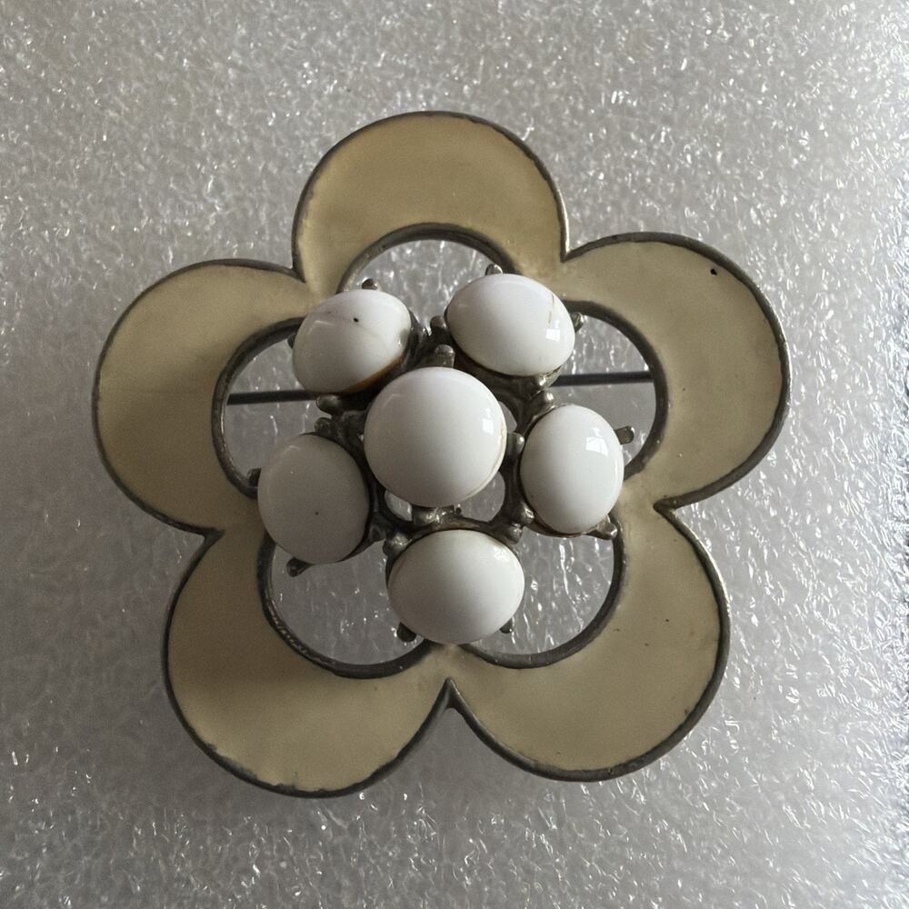 Rare Kramer Milk Glass Flower Brooche. Signed.